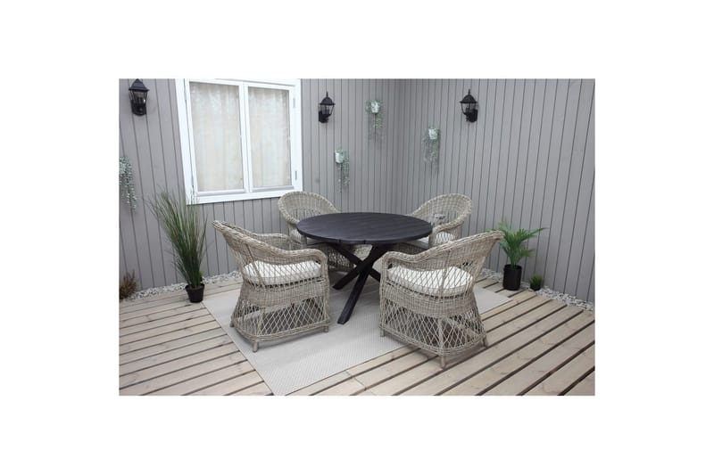 Utendørs møbelgruppe Ø 112 cm bord & 4 Merida naturlig stoler Svart - Svart - Hagemøbler & utemiljø - Hagegruppe - Cafemøbler & cafesett