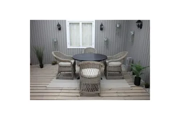 Utendørs møbelgruppe Ø 112 cm bord & 4 Merida naturlig stoler Svart - Svart - Hagemøbler & utemiljø - Hagegruppe - Spisegrupper hage