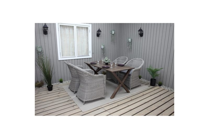 Utendørs møbelgruppe 150 cm bord & 4 Belize grå stoler Brun - Brun - Hagemøbler & utemiljø - Hagegruppe - Spisegrupper hage