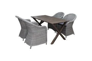 Utendørs møbelgruppe 150 cm bord & 4 Belize grå stoler Brun