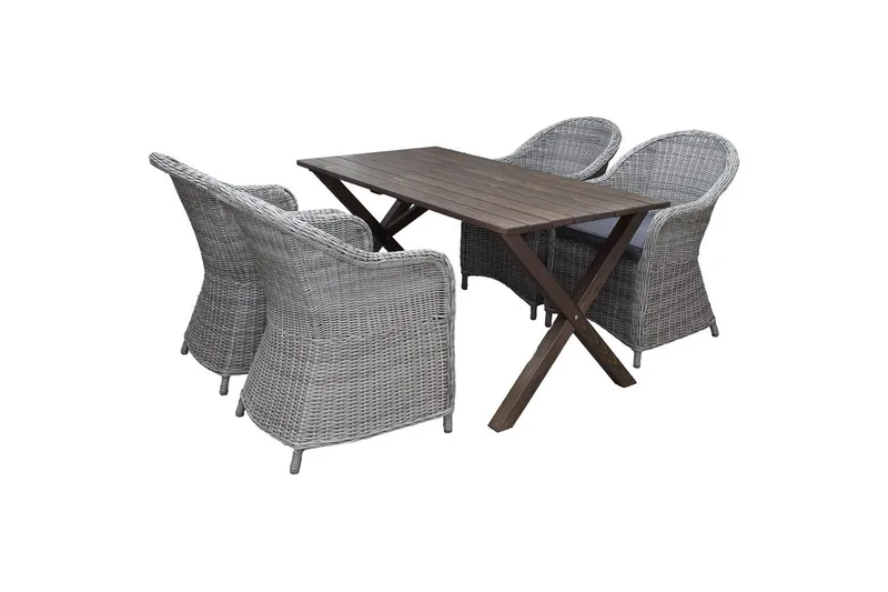 Utendørs møbelgruppe 150 cm bord & 4 Belize grå stoler Brun - Brun - Hagemøbler & utemiljø - Hagegruppe - Spisegrupper hage