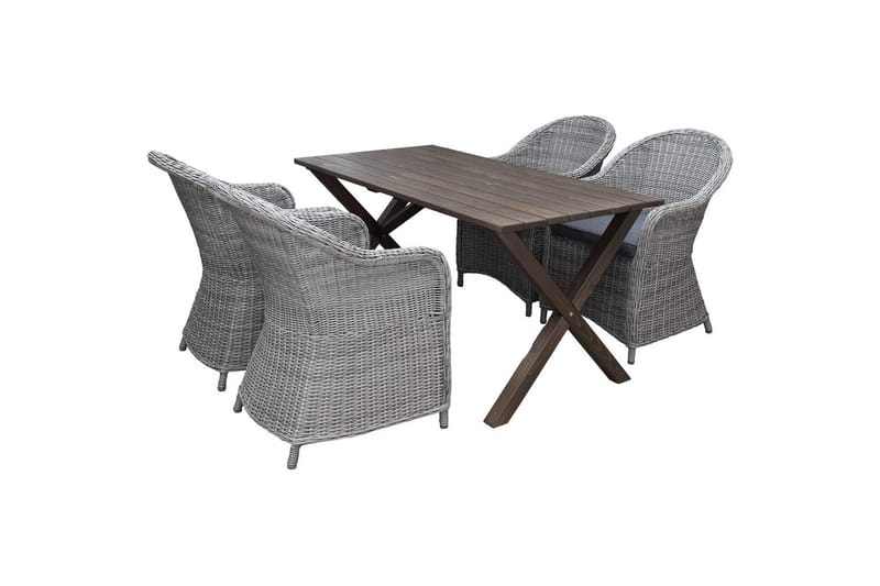 Utendørs møbelgruppe 150 cm bord & 4 Belize grå stoler Brun - Brun - Hagemøbler & utemiljø - Hagegruppe - Cafemøbler & cafesett