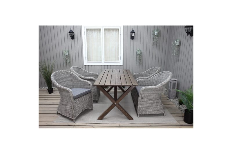 Utendørs møbelgruppe 150 cm bord & 4 Belize grå stoler Brun - Brun - Hagemøbler & utemiljø - Hagegruppe - Cafemøbler & cafesett