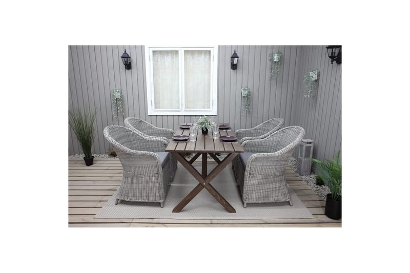 Utendørs møbelgruppe 150 cm bord & 4 Belize grå stoler Brun - Brun - Hagemøbler & utemiljø - Hagegruppe - Cafemøbler & cafesett