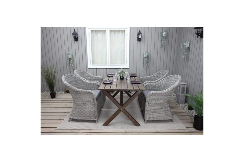 Utendørs møbelgruppe 150 cm bord & 4 Belize grå stoler Brun - Brun - Hagemøbler & utemiljø - Hagegruppe - Spisegrupper hage