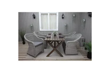 Utendørs møbelgruppe 150 cm bord & 4 Belize grå stoler Brun - Brun - Hagemøbler & utemiljø - Hagegruppe - Spisegrupper hage