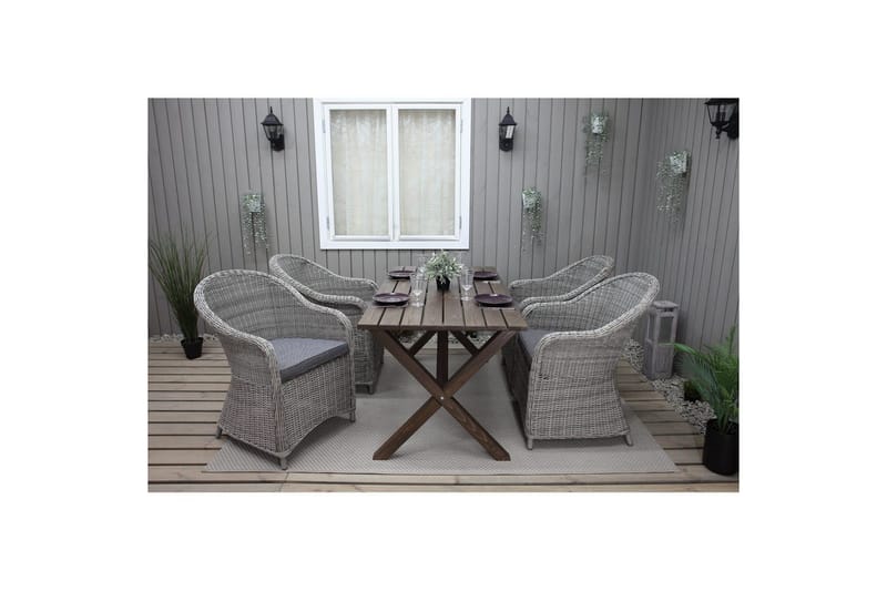 Utendørs møbelgruppe 150 cm bord & 4 Belize grå stoler Brun - Brun - Hagemøbler & utemiljø - Hagegruppe - Spisegrupper hage