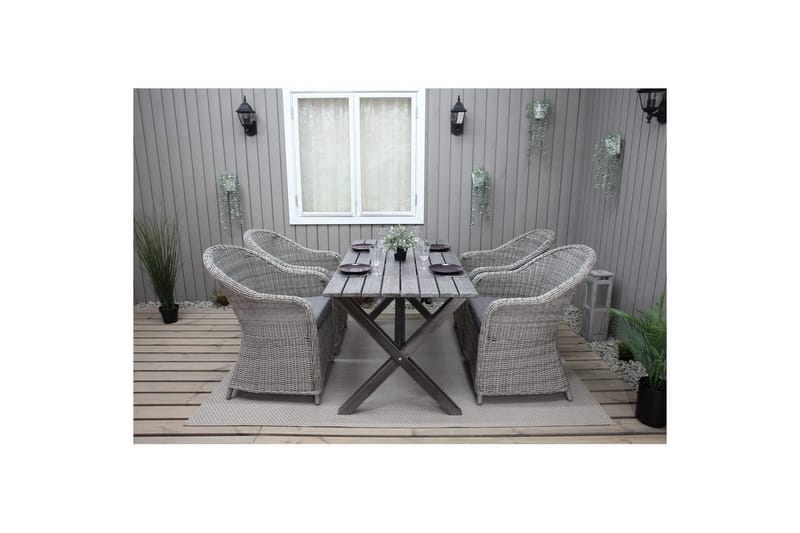 Utendørs møbelgruppe 150 cm bord & 4 Belize grå stoler Grå - Grå - Hagemøbler & utemiljø - Hagegruppe - Spisegrupper hage