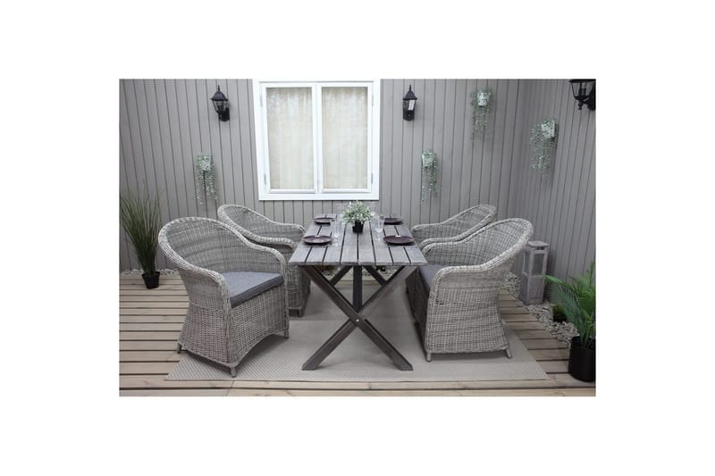 Utendørs møbelgruppe 150 cm bord & 4 Belize grå stoler Grå - Grå - Hagemøbler & utemiljø - Hagegruppe - Spisegrupper hage