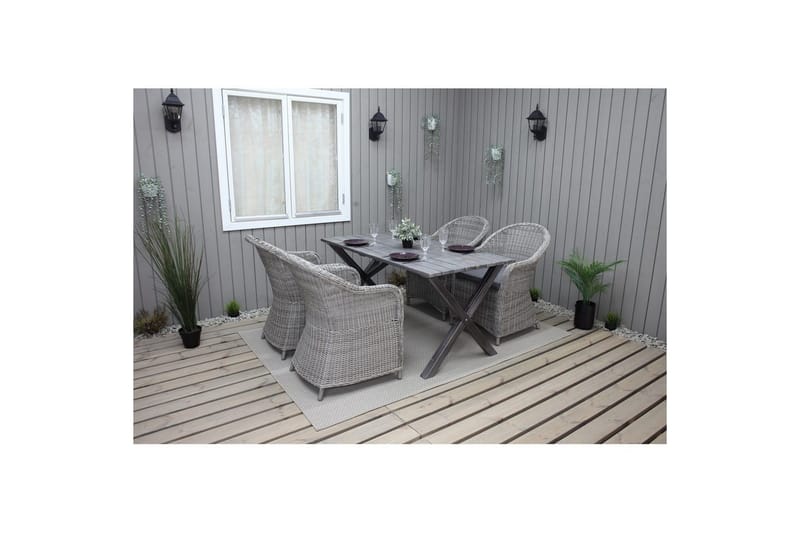 Utendørs møbelgruppe 150 cm bord & 4 Belize grå stoler Grå - Grå - Hagemøbler & utemiljø - Hagegruppe - Spisegrupper hage