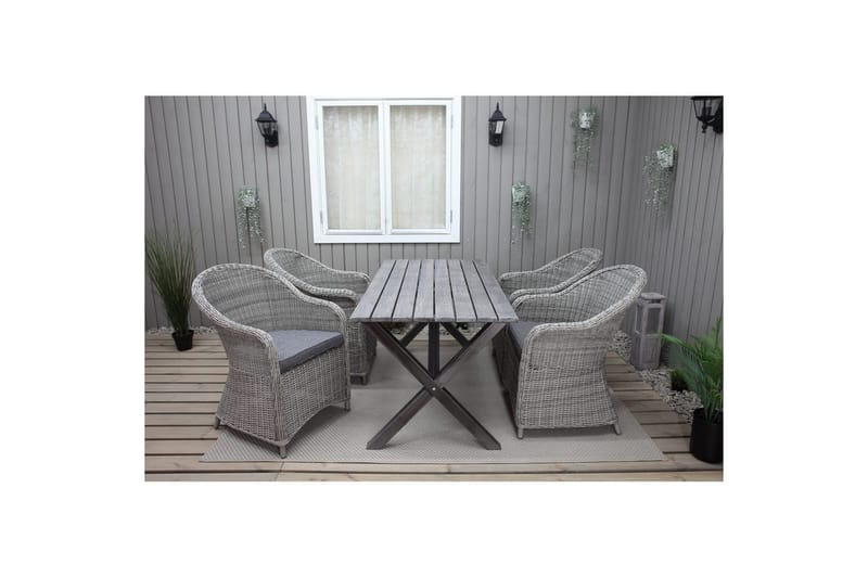 Utendørs møbelgruppe 150 cm bord & 4 Belize grå stoler Grå - Grå - Hagemøbler & utemiljø - Hagegruppe - Spisegrupper hage
