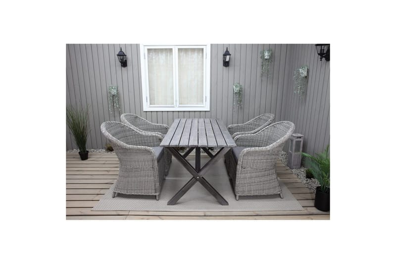 Utendørs møbelgruppe 150 cm bord & 4 Belize grå stoler Grå - Grå - Hagemøbler & utemiljø - Hagegruppe - Spisegrupper hage
