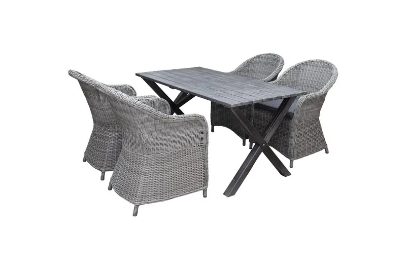 Utendørs møbelgruppe 150 cm bord & 4 Belize grå stoler Grå - Grå - Hagemøbler & utemiljø - Hagegruppe - Spisegrupper hage