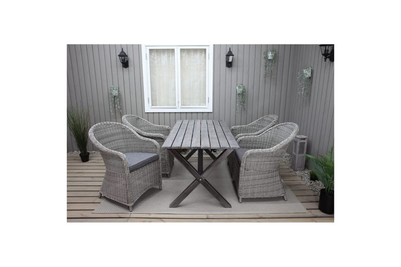 Utendørs møbelgruppe 150 cm bord & 4 Belize grå stoler Grå - Grå - Hagemøbler & utemiljø - Hagegruppe - Cafemøbler & cafesett