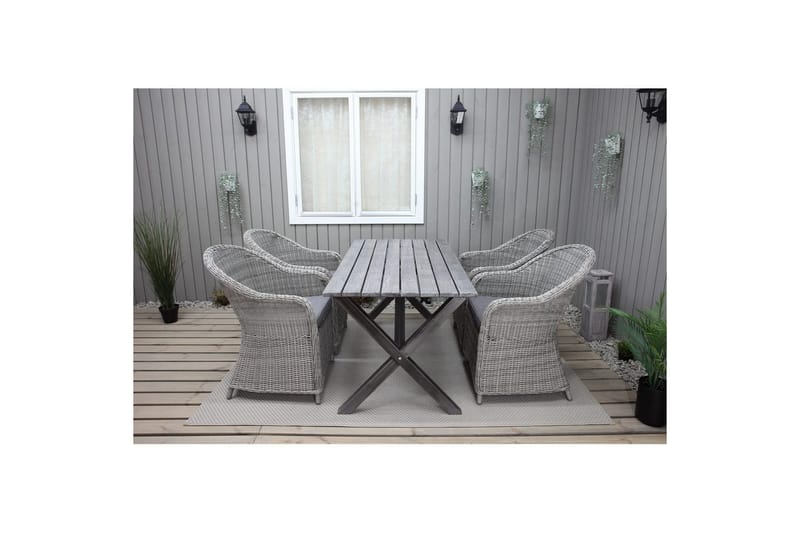 Utendørs møbelgruppe 150 cm bord & 4 Belize grå stoler Grå - Grå - Hagemøbler & utemiljø - Hagegruppe - Cafemøbler & cafesett