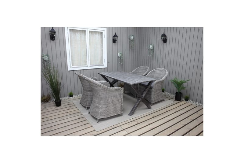 Utendørs møbelgruppe 150 cm bord & 4 Belize grå stoler Grå - Grå - Hagemøbler & utemiljø - Hagegruppe - Cafemøbler & cafesett