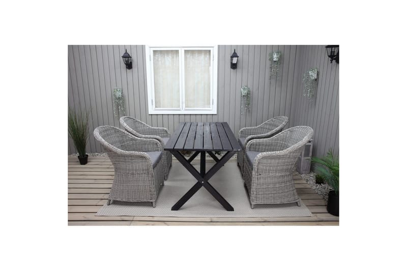 Utendørs møbelgruppe 150 cm bord & 4 Belize grå stoler Svart - Svart - Hagemøbler & utemiljø - Hagegruppe - Spisegrupper hage