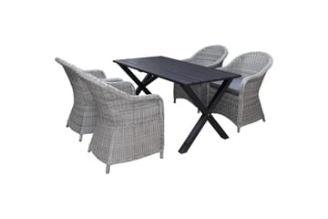 Utendørs møbelgruppe 150 cm bord & 4 Belize grå stoler Svart