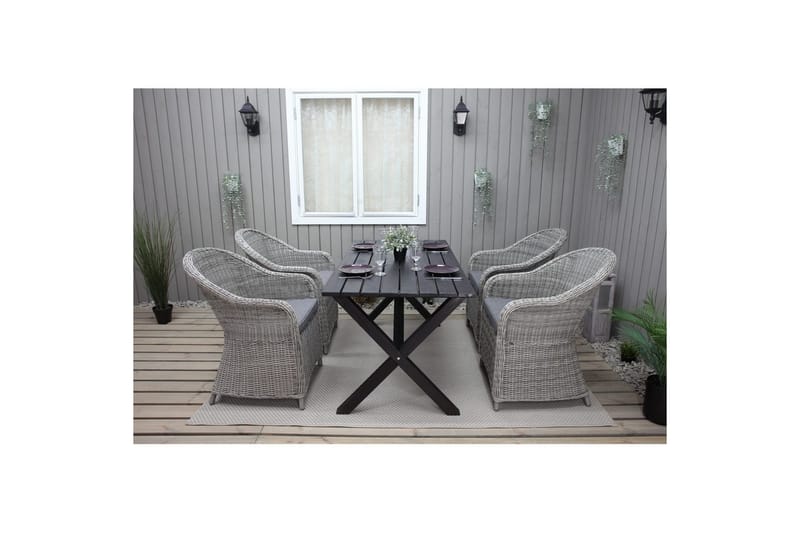 Utendørs møbelgruppe 150 cm bord & 4 Belize grå stoler Svart - Svart - Hagemøbler & utemiljø - Hagegruppe - Cafemøbler & cafesett