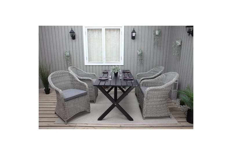 Utendørs møbelgruppe 150 cm bord & 4 Belize grå stoler Svart - Svart - Hagemøbler & utemiljø - Hagegruppe - Cafemøbler & cafesett