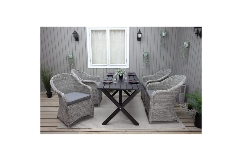 Utendørs møbelgruppe 150 cm bord & 4 Belize grå stoler Svart - Svart - Hagemøbler & utemiljø - Hagegruppe - Spisegrupper hage