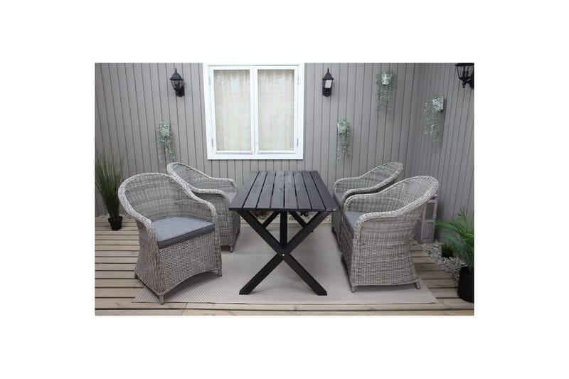Utendørs møbelgruppe 150 cm bord & 4 Belize grå stoler Svart - Svart - Hagemøbler & utemiljø - Hagegruppe - Spisegrupper hage