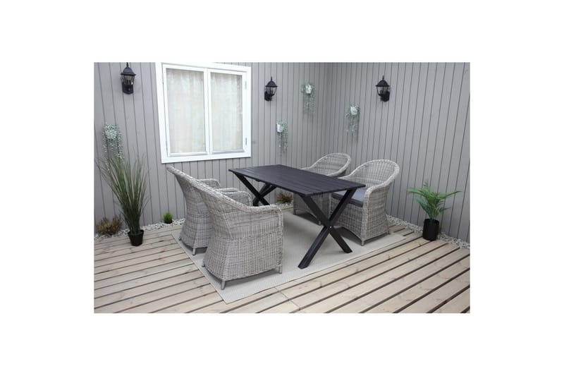 Utendørs møbelgruppe 150 cm bord & 4 Belize grå stoler Svart - Svart - Hagemøbler & utemiljø - Hagegruppe - Spisegrupper hage