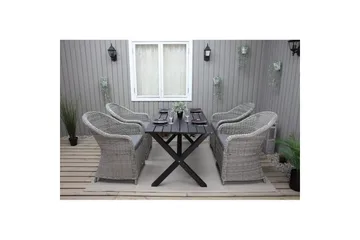 Utendørs møbelgruppe 150 cm bord & 4 Belize grå stoler Svart - Svart - Hagemøbler & utemiljø - Hagegruppe - Spisegrupper hage