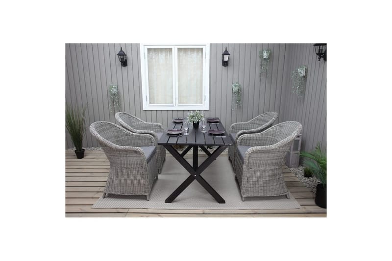 Utendørs møbelgruppe 150 cm bord & 4 Belize grå stoler Svart - Svart - Hagemøbler & utemiljø - Hagegruppe - Spisegrupper hage