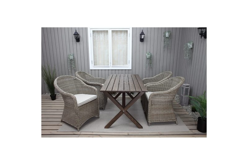 Utendørs møbelgruppe 150 cm bord & 4 Belize naturlig stoler Brun - Brun - Hagemøbler & utemiljø - Hagegruppe - Spisegrupper hage