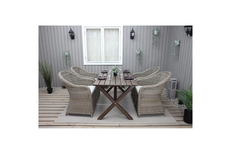 Utendørs møbelgruppe 150 cm bord & 4 Belize naturlig stoler Brun - Brun - Hagemøbler & utemiljø - Hagegruppe - Spisegrupper hage