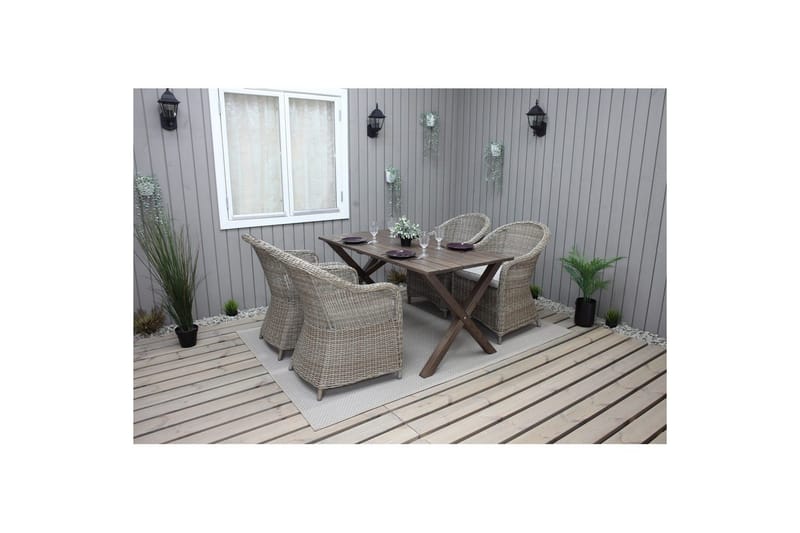 Utendørs møbelgruppe 150 cm bord & 4 Belize naturlig stoler Brun - Brun - Hagemøbler & utemiljø - Hagegruppe - Spisegrupper hage