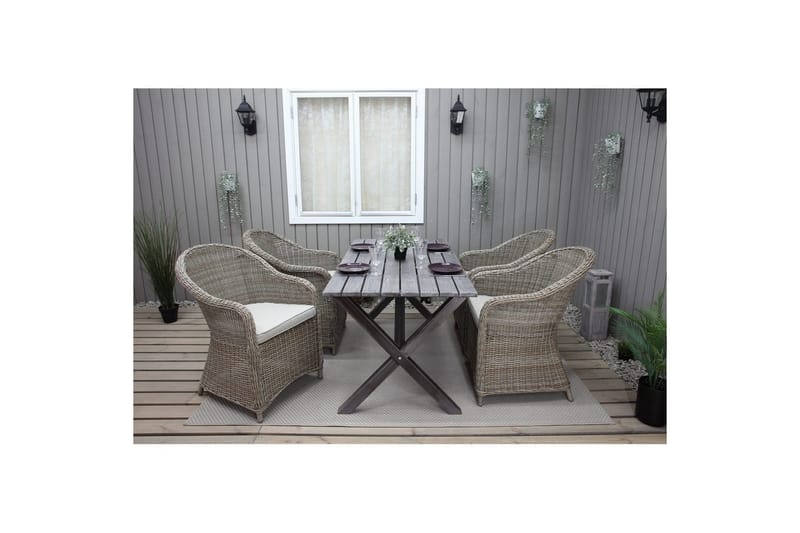 Utendørs møbelgruppe 150 cm bord & 4 Belize naturlig stoler Grå - Grå - Hagemøbler & utemiljø - Hagegruppe - Spisegrupper hage