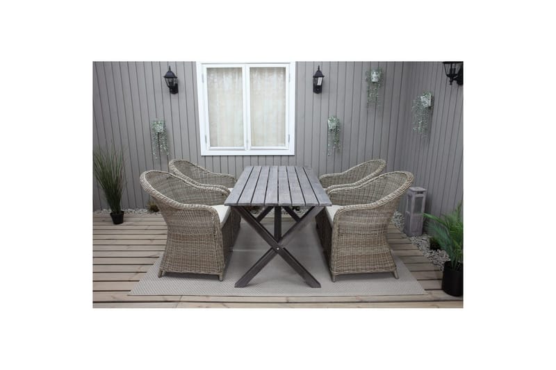 Utendørs møbelgruppe 150 cm bord & 4 Belize naturlig stoler Grå - Grå - Hagemøbler & utemiljø - Hagegruppe - Spisegrupper hage