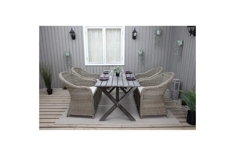 Utendørs møbelgruppe 150 cm bord & 4 Belize naturlig stoler Grå - Grå - Hagemøbler & utemiljø - Hagegruppe - Spisegrupper hage