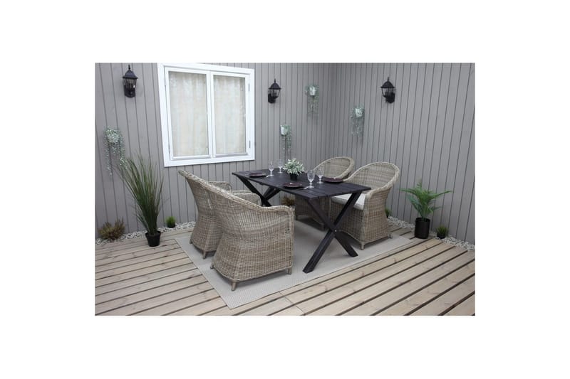 Utendørs møbelgruppe 150 cm bord & 4 Belize naturlig stoler Svart - Svart - Hagemøbler & utemiljø - Hagegruppe - Spisegrupper hage