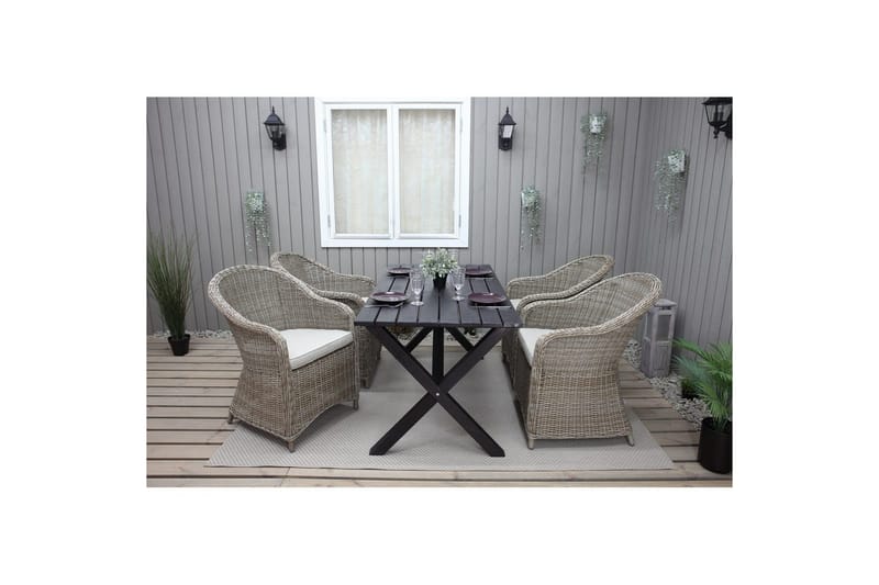 Utendørs møbelgruppe 150 cm bord & 4 Belize naturlig stoler Svart - Svart - Hagemøbler & utemiljø - Hagegruppe - Spisegrupper hage
