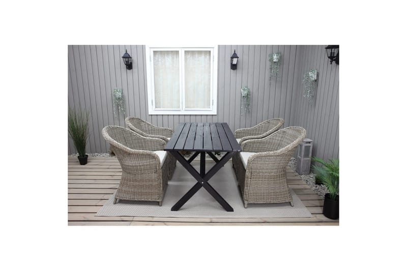 Utendørs møbelgruppe 150 cm bord & 4 Belize naturlig stoler Svart - Svart - Hagemøbler & utemiljø - Hagegruppe - Spisegrupper hage