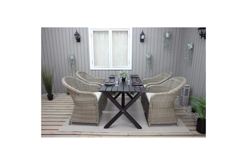 Utendørs møbelgruppe 150 cm bord & 4 Belize naturlig stoler Svart - Svart - Hagemøbler & utemiljø - Hagegruppe - Spisegrupper hage