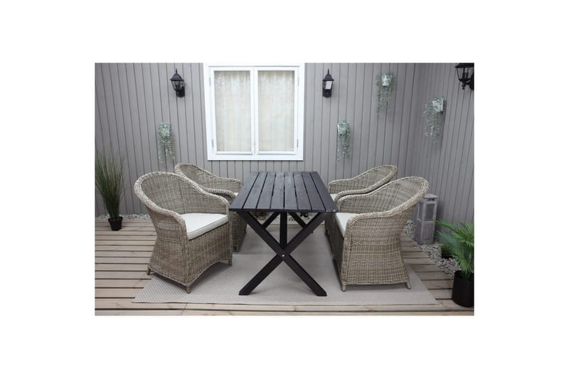 Utendørs møbelgruppe 150 cm bord & 4 Belize naturlig stoler Svart - Svart - Hagemøbler & utemiljø - Hagegruppe - Spisegrupper hage