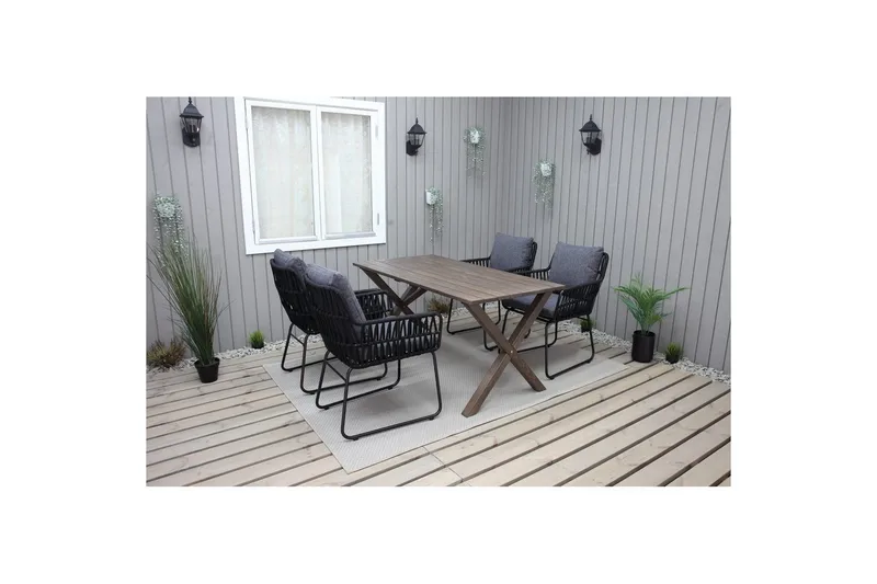 Utendørs møbelgruppe 150 cm bord & 4 Levanto grå stoler Brun - Brun - Hagemøbler & utemiljø - Hagegruppe - Spisegrupper hage