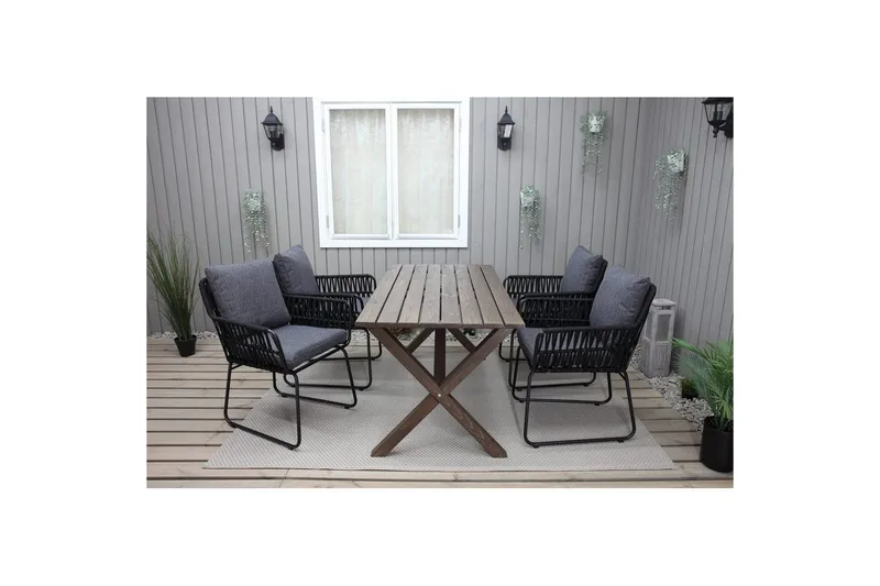 Utendørs møbelgruppe 150 cm bord & 4 Levanto grå stoler Brun - Brun - Hagemøbler & utemiljø - Hagegruppe - Spisegrupper hage