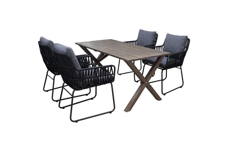 Utendørs møbelgruppe 150 cm bord & 4 Levanto grå stoler Brun - Brun - Hagemøbler & utemiljø - Hagegruppe - Spisegrupper hage
