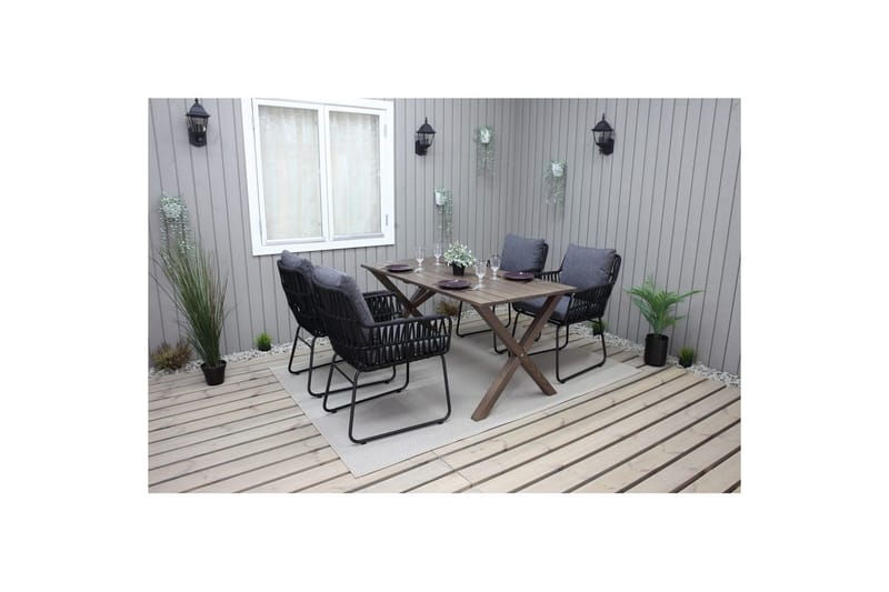 Utendørs møbelgruppe 150 cm bord & 4 Levanto grå stoler Brun - Brun - Hagemøbler & utemiljø - Hagegruppe - Spisegrupper hage