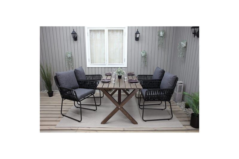 Utendørs møbelgruppe 150 cm bord & 4 Levanto grå stoler Brun - Brun - Hagemøbler & utemiljø - Hagegruppe - Spisegrupper hage