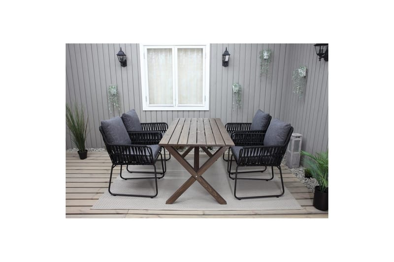 Utendørs møbelgruppe 150 cm bord & 4 Levanto grå stoler Brun - Brun - Hagemøbler & utemiljø - Hagegruppe - Spisegrupper hage