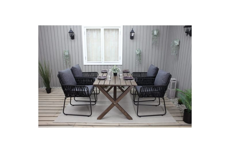 Utendørs møbelgruppe 150 cm bord & 4 Levanto grå stoler Brun - Brun - Hagemøbler & utemiljø - Hagegruppe - Spisegrupper hage