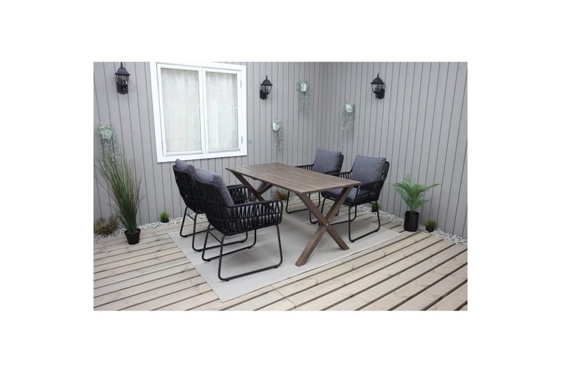 Utendørs møbelgruppe 150 cm bord & 4 Levanto grå stoler Brun - Brun - Hagemøbler & utemiljø - Hagegruppe - Spisegrupper hage