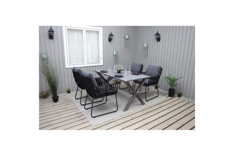 Utendørs møbelgruppe 150 cm bord & 4 Levanto grå stoler Grå - Grå - Hagemøbler & utemiljø - Hagegruppe - Spisegrupper hage