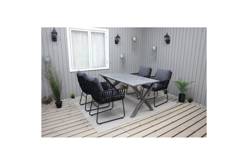 Utendørs møbelgruppe 150 cm bord & 4 Levanto grå stoler Grå - Grå - Hagemøbler & utemiljø - Hagegruppe - Spisegrupper hage